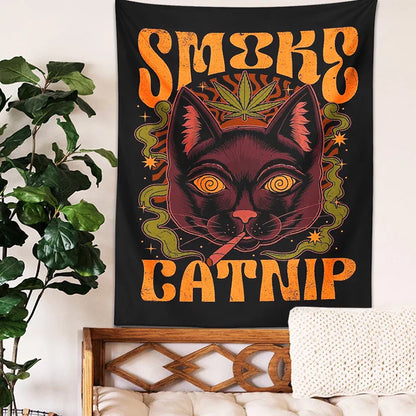 Decobites Smoke Catnip Tapestry Wall Hanging Tarot Cat Mysterious Divination Witchcraft Dorm Decor