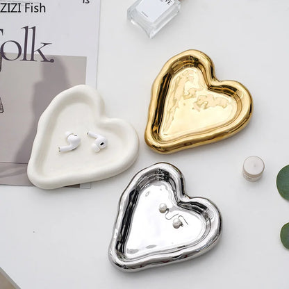 DecorBites™ Heart-Shaped Jewelry Stand Tray: Earrings & Necklace Display Plate