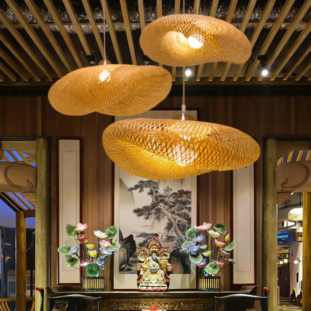 Handwoven Bamboo Pendant Light Vintage Woven Shade
