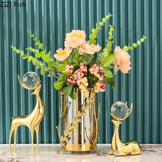 DecorBites™ Golden Deer Crystal Ball Antler Sculpture - Room Decor