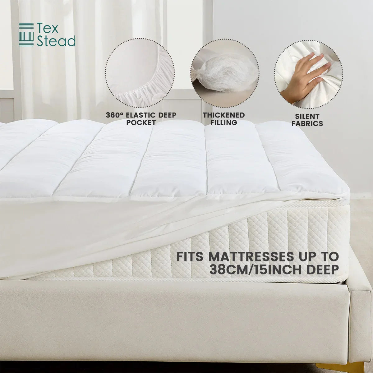 Decobites Waterproof Quilted Mattress Pad Protector with Deep Pocket, Soft Breathable & Machine Washable