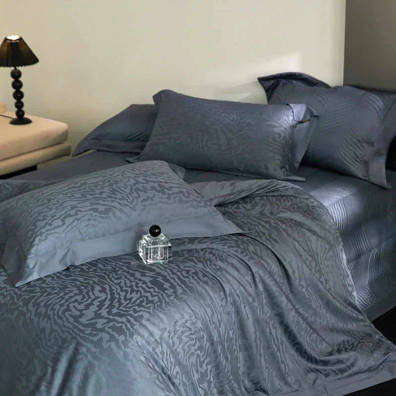 Conjunto de Ropa de Cama Jacquard de Algodón Egipcio Luxe™ Decorbites: Edredón, Cubrecama, Sábana, Fundas de Almohada