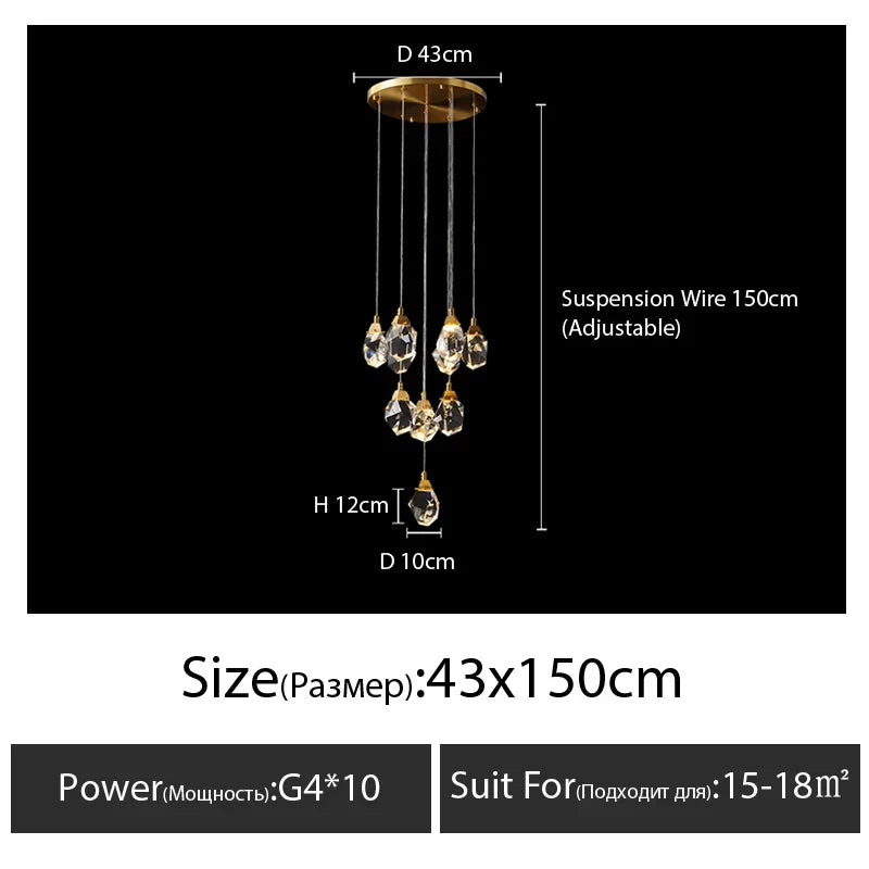 DecorBites™ Diamond Crystal Chandelier Staircase LED Large Living Room Hall Lighting