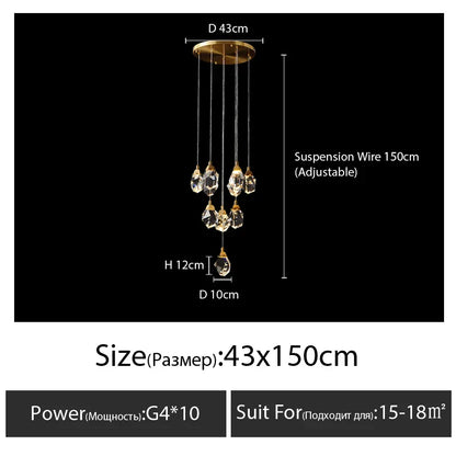 DecorBites™ Diamond Crystal Chandelier Staircase LED Large Living Room Hall Lighting