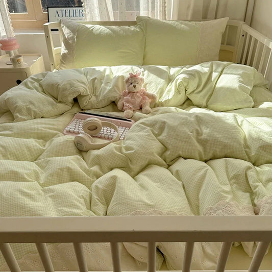 Juegos de cama DecorBites™ de algodón lavado con encaje francés para camas King y Queen