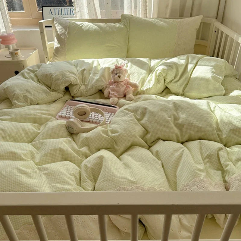 Juego de Ropa de Cama Decorbites™ de Encaje para Edredón 4 Piezas Algodón Lavado Francés para Cama Individual Doble