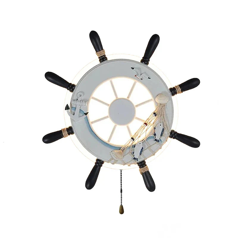 Luz de pared LED para niños Decorbites™ con timón de barco - Decoración mediterránea de tema oceánico