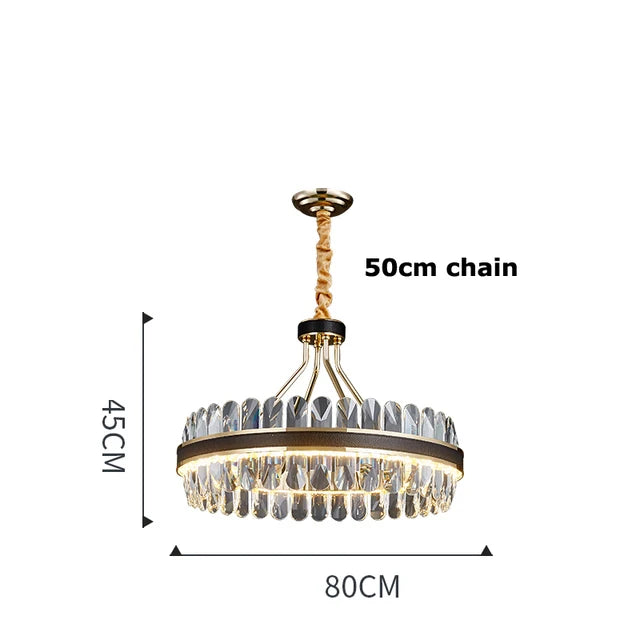 DecorBites™ Black Gold Round LED Crystal Chandelier for Living Room - Modern Suspension Luminaire