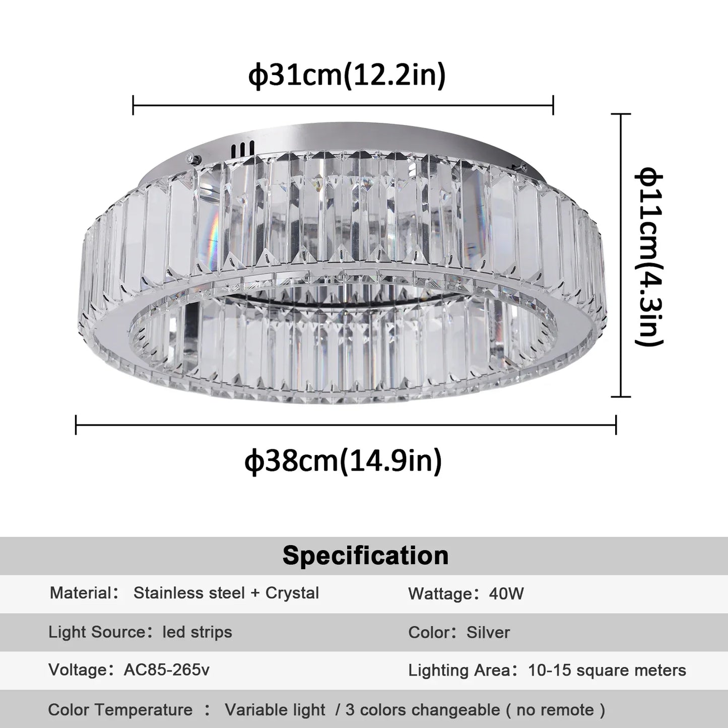 DecorBites™ Big Crystal LED Circle Chandelier Ceiling Lamp, RC Dimmable for Bedroom Living Room
