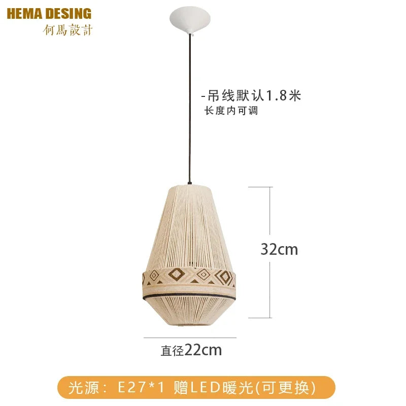 DecorBites™ Bohemian Fringe Pendant Lamp: Retro Tassels Hanging Light in Hand-Woven Hemp Rope Fabric