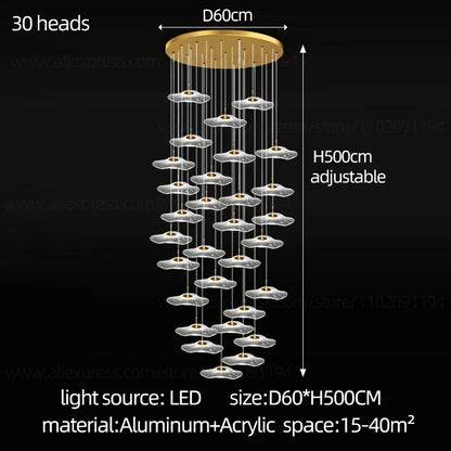 DecorBites™ LED Lotus Staircase Chandelier: Modern Design for Hotel Lobby, Villa, Kitchen Lighting