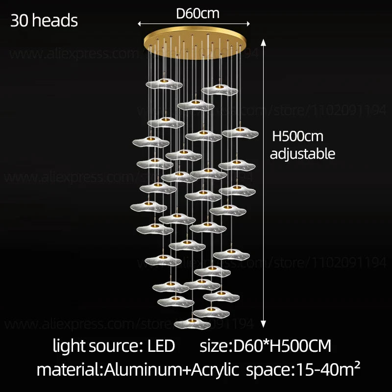 DecorBites™ LED Lotus Leaf Staircase Chandelier: Modern Design for Hotel Lobby, Kitchen & Villa