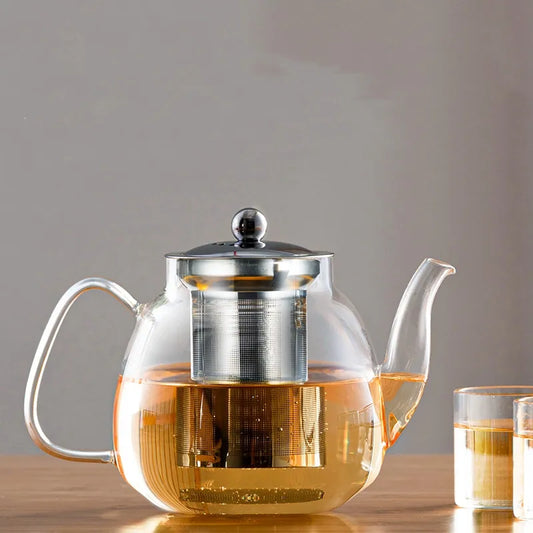 DecorBites™ Glass Tea Pot with Stainless Steel Filter for Steeping Puer, Coffee, and Tea