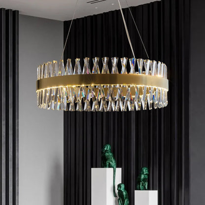 DecorBites™ Golden Round Crystal Chandelier LED Ceiling Light for Living Room and Bedroom
