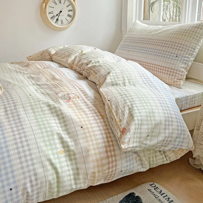 طقم أغطية سرير للطلاب مطبوع من القطن من DecorBites™ - طقم غطاء لحاف فردي مقاس كوين لجميع المواسم