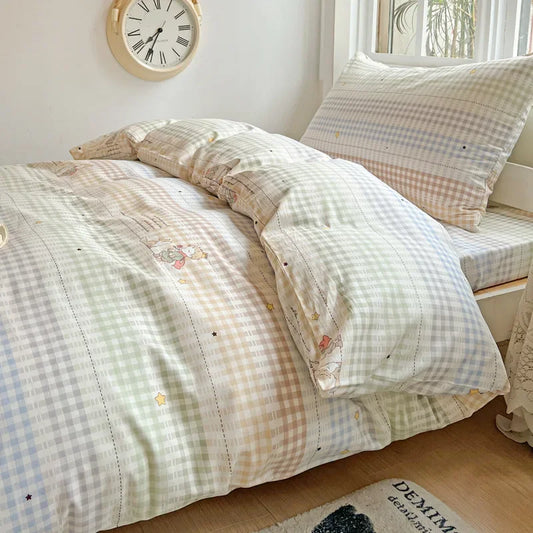 طقم أغطية سرير للطلاب مطبوع من القطن من DecorBites™ - طقم غطاء لحاف فردي مقاس كوين لجميع المواسم