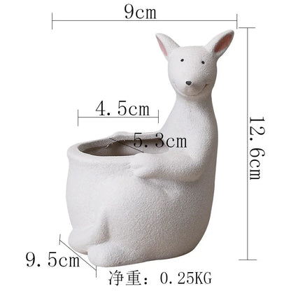 DecorBites™ Kangaroo Cartoon Ceramic Flower Pot Vase for Cactus Succulents and Plants