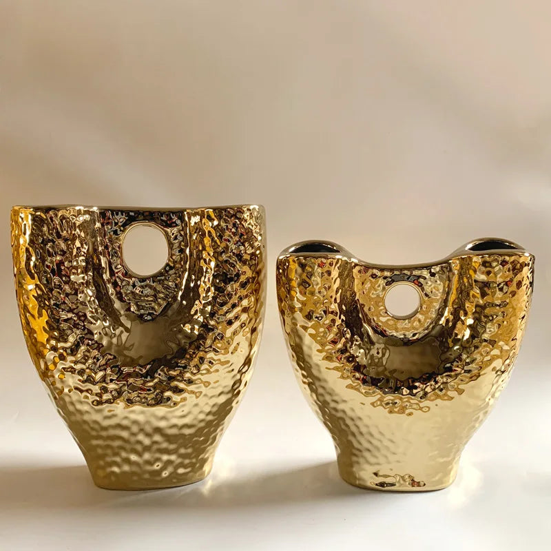 DecorBites™ Gold Vase with Hollow Branches - Ceramic Home Decor Accessory