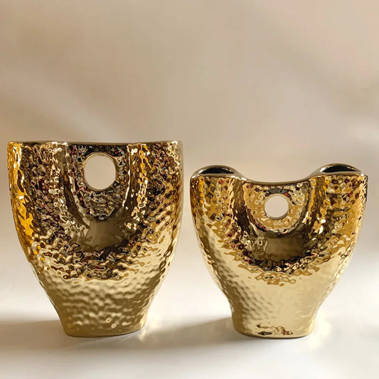 DecorBites™ Gold Vase with Hollow Branches - Ceramic Home Decor Accessory