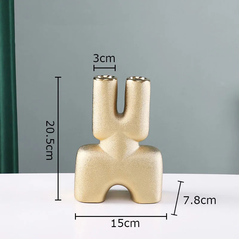 DecorBites™ Gold Geometry Ceramic Vase Desk Decoration Modern Floral Room Decor Vase