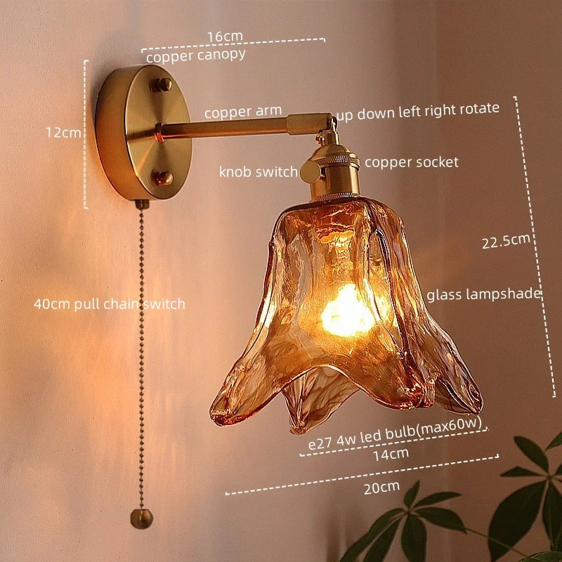 DecorBites™ Japanese Style LED Wall Lamps Living Room Coffee Balcony Stair Light Copper Glass