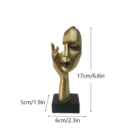 DecorBites™ Golden Abstract Mask Statue 16cm Art Figure Thinker for Home Office Decor