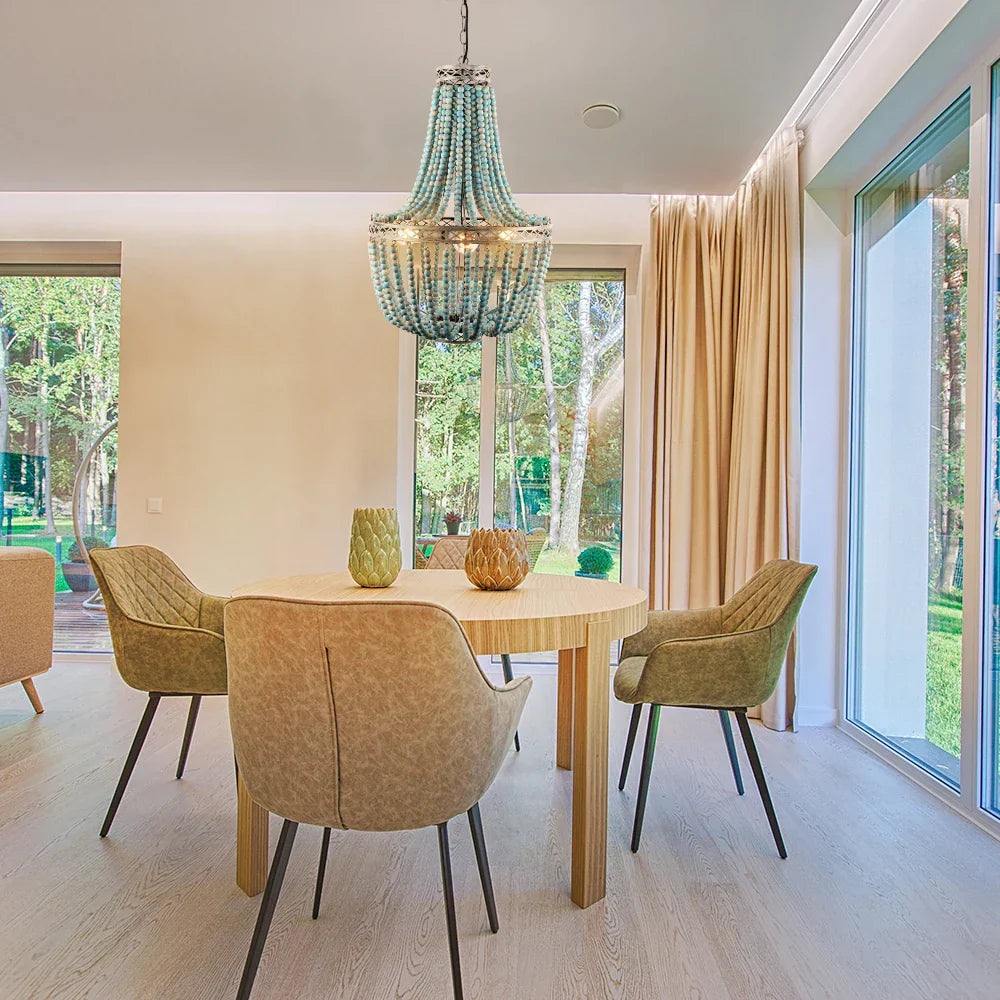 DecorBites™ Blue Wood Beads Ceiling Chandelier Pendant Lamps