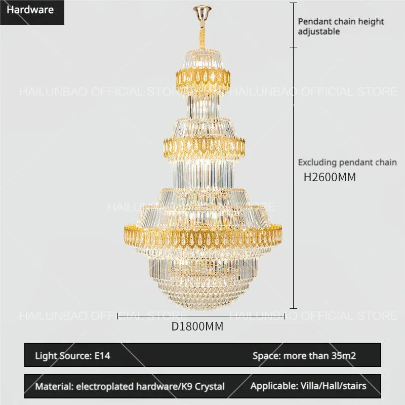 DecorBites™ Crystal Chandelier: Villa High Living Room Luxury Lighting