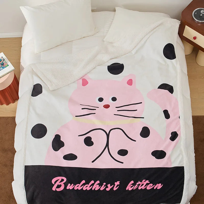 DecorBites™ Lamb Fleece Cute Printed Blanket: Soft & Warm Double-Sided Throw Blanket