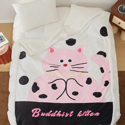 DecorBites™ Lamb Fleece Cute Printed Blanket: Soft & Warm Double-Sided Throw Blanket