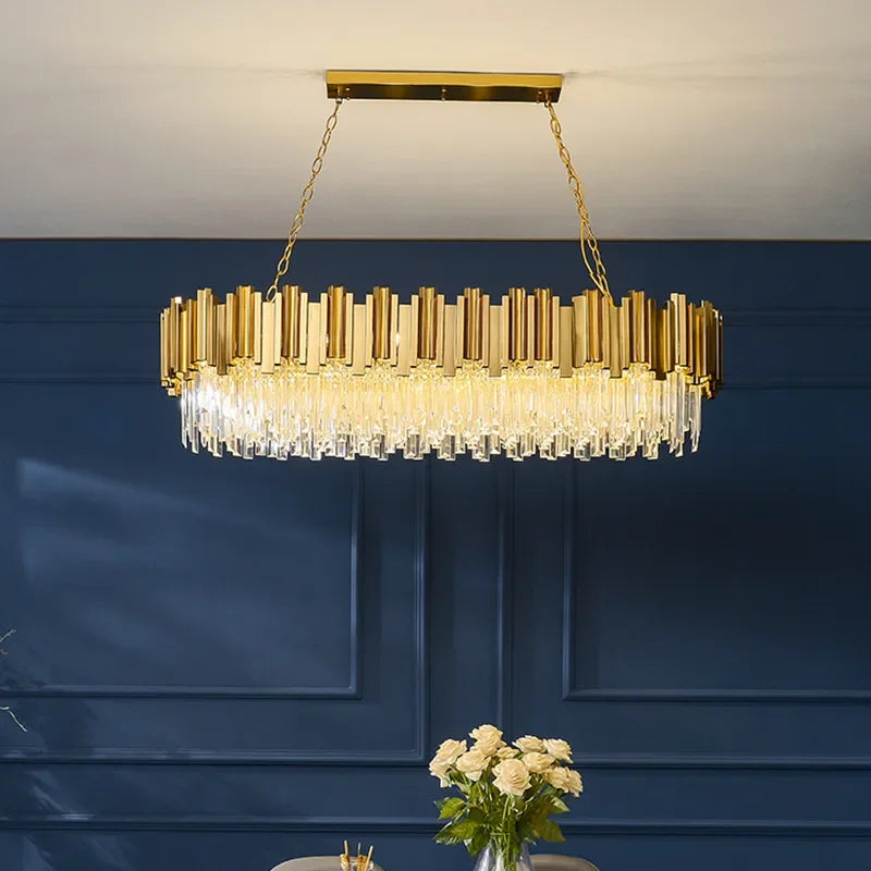 DecorBites™ Gold Crystal Chandelier: Modern Luxury LED Pendant Lights for Living, Dining, Bedroom Decor