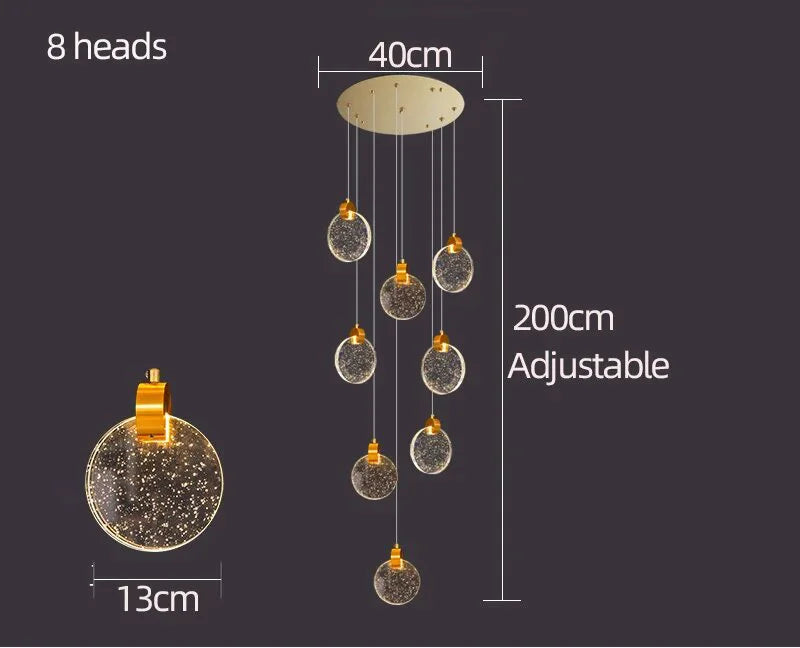 DecorBites™ Crystal Chandelier LED Pendant Light for Modern Duplex Building Staircase