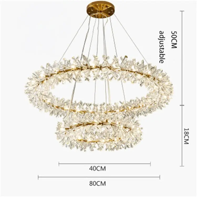 DecorBites™ Crystal Chandelier Flower Luxury Round Rings Hang Lamp for Indoor Spaces