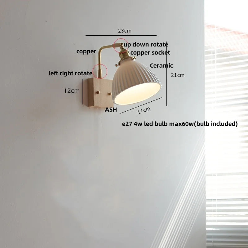 Decorbites™ Luces de Pared LED Cerámicas Globo de Madera de Nogal Applique Giratorio Lámpara de Mesita de Noche