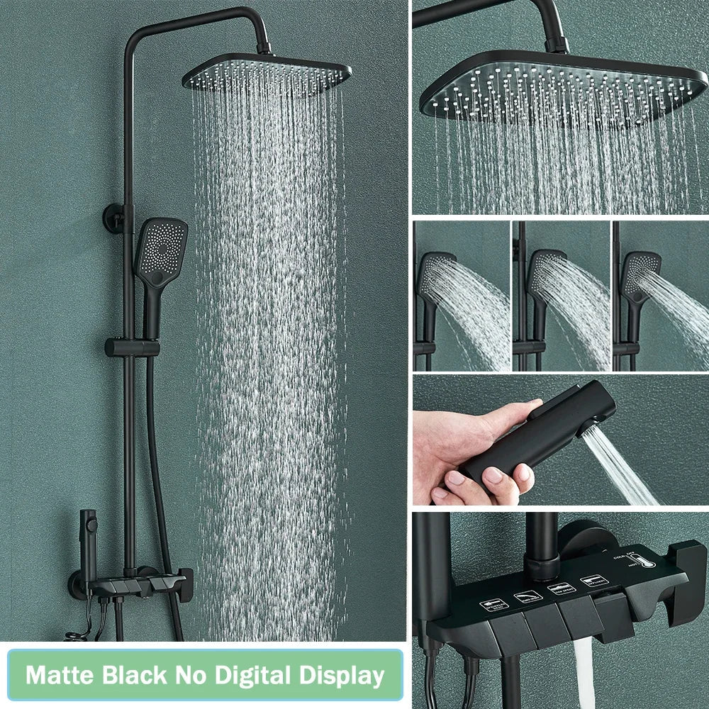 DecorBites™ Black Smart Digital Rainfall Shower System with Grey Mixer Tap