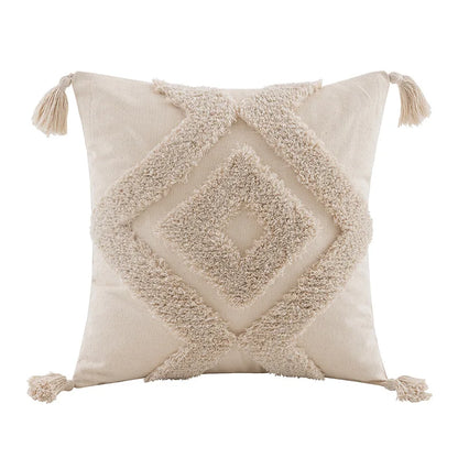 DecorBites™ Boho Beige White Tufted Tassel Pillow Cover Set