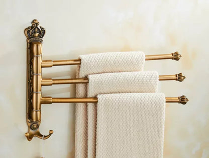 DecorBites™ Antique Carved Swivel Towel Hanger, Wall Mounted Folding Towel Bar, Bathroom Towel Holder