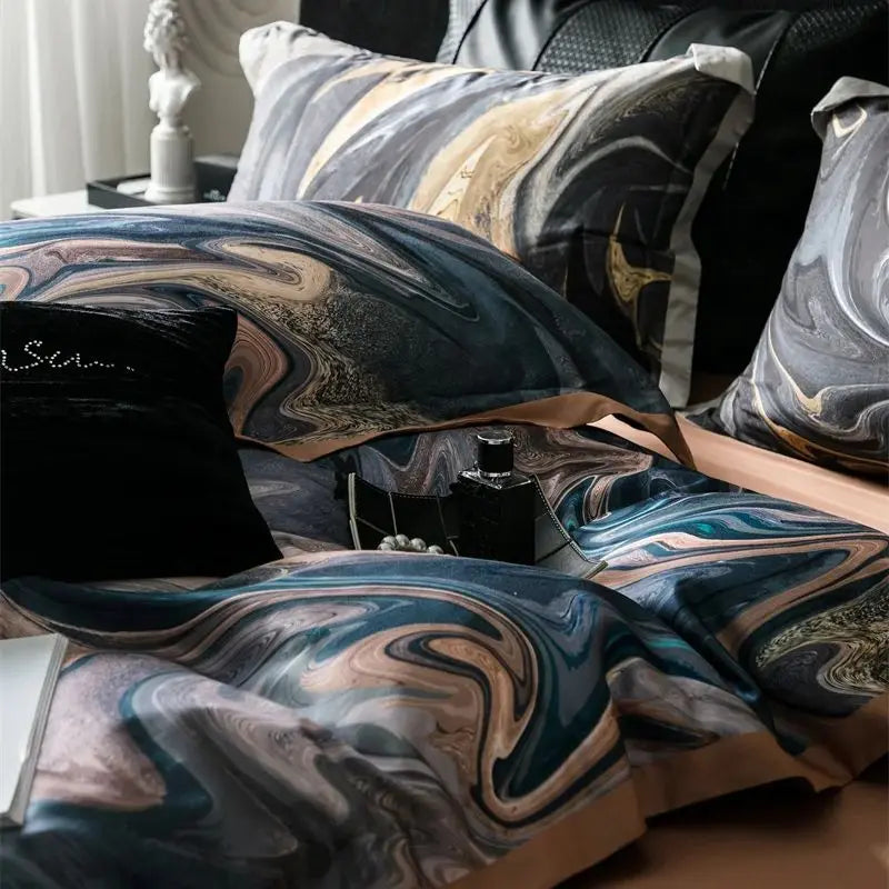 Decobites Vintage Distorted Painting Print Bedding Set with Soft Lyocell Cotton, Silky Feel