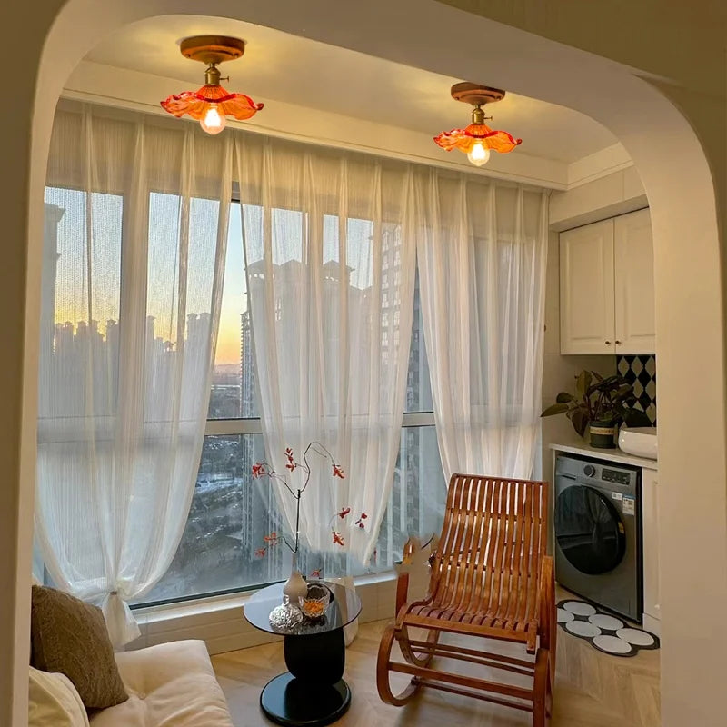 DecorBites™ Green Glass LED Ceiling Lamp Nordic Wood Copper Ceiling Lights