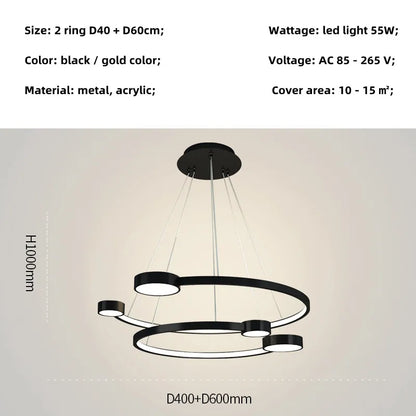 DecorBites™ LED Ring Chandelier: Modern Nordic Hanging Light for Dining, Living Room, and Lobby