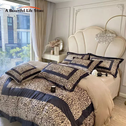 DecorBites™ Leopard Print Velvet Bedding Set: Duvet Cover, Bed Sheet, Pillowcases