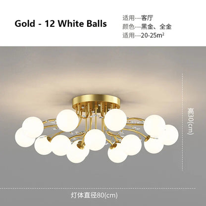 DecorBites™ Glass Bubble Ball LED Ceiling Light in Black Gold Crystal for Bedroom & Living Room