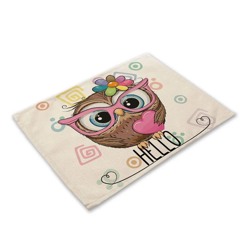 DecorBites™ Cute Owl Animal Placemat Music Bird Kitchen Dining Table Mats Coaster Bowl Cup Mat