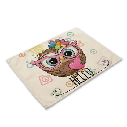 DecorBites™ Cute Owl Animal Placemat Music Bird Kitchen Dining Table Mats Coaster Bowl Cup Mat