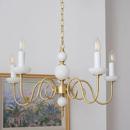 Lámpara de araña LED blanca crema DecorBites™, lámpara colgante retro de cobre para decoración del hogar