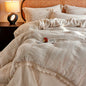 Decobites Linen-Cotton Health Wrinkled Yarn Bedding Set with Vintage Lace - Duvet Cover, Sheet, Pillowcase