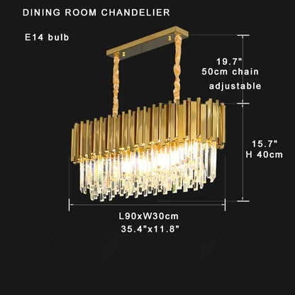 DecorBites™ Crystal Chandelier Stainless Steel K9 Cristal Suspension Lamps Classic Gold Luxury