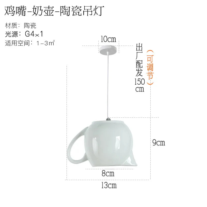 DecorBites™ Ceramic LED Pendant Lights Tea Cup Teapot Hanging Lamp for Kitchen Dining Room