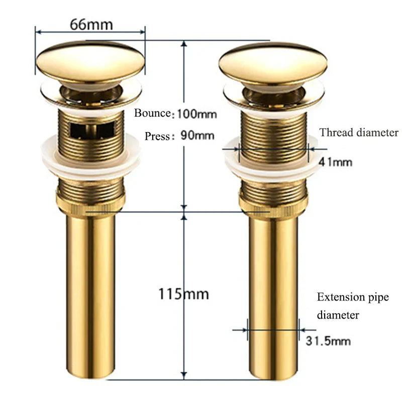 Drenaje de baño emergente redondo grande Decorbites™ Gold para lavabo de cobre