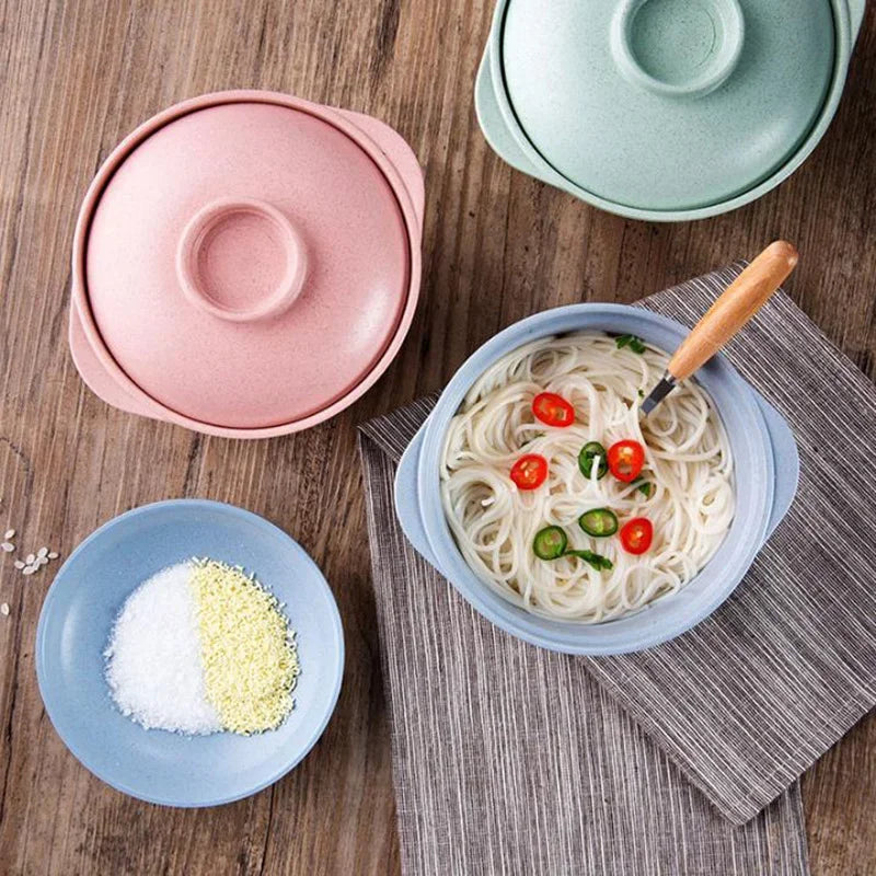 Decorbites™ Tazón de Arroz de Fideos Instantáneos al Estilo Japonés con Tapa - Utensilios de Mesa Saludables
